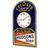 A Hudson's Soap enamel advertising clock sign.