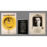 Three unframed music posters-- Stone Roses, Liam Gallagher and Joy Division