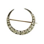 Victorian diamond crescent shaped brooch