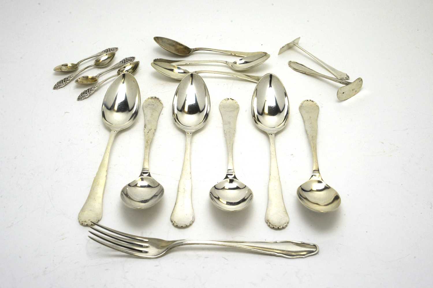 A set of six German 800 standard silver tablespoons; and other items.