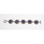 An amethyst and silver bracelet