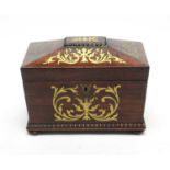 A Regency brass inlaid rosewood tea caddy.