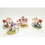 Two pairs of late 19th/early 20th C Staffordshire cow and calf groups.
