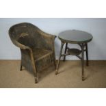 20th C wicker garden table and chair.