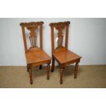 Pair of early 20th C carved walnut hall chairs / Femme style bent beechwood and canework rocking