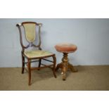 Victorian walnut piano stool; and an Edwardian mahogany salon chair.