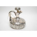 Silver plate overlay cut glass decanter.