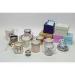 Mugs, various bone china items; and qty of gift boxes.