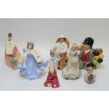 Group of Doulton, Coalport and other figures.