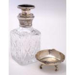 Silver mounted scent decanter and silver table salt