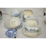 A quantity of blue and white printed pottery, comprising a Staffordshire earthenware part dinner