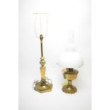 Brass table lamp; and brass oil lamp.