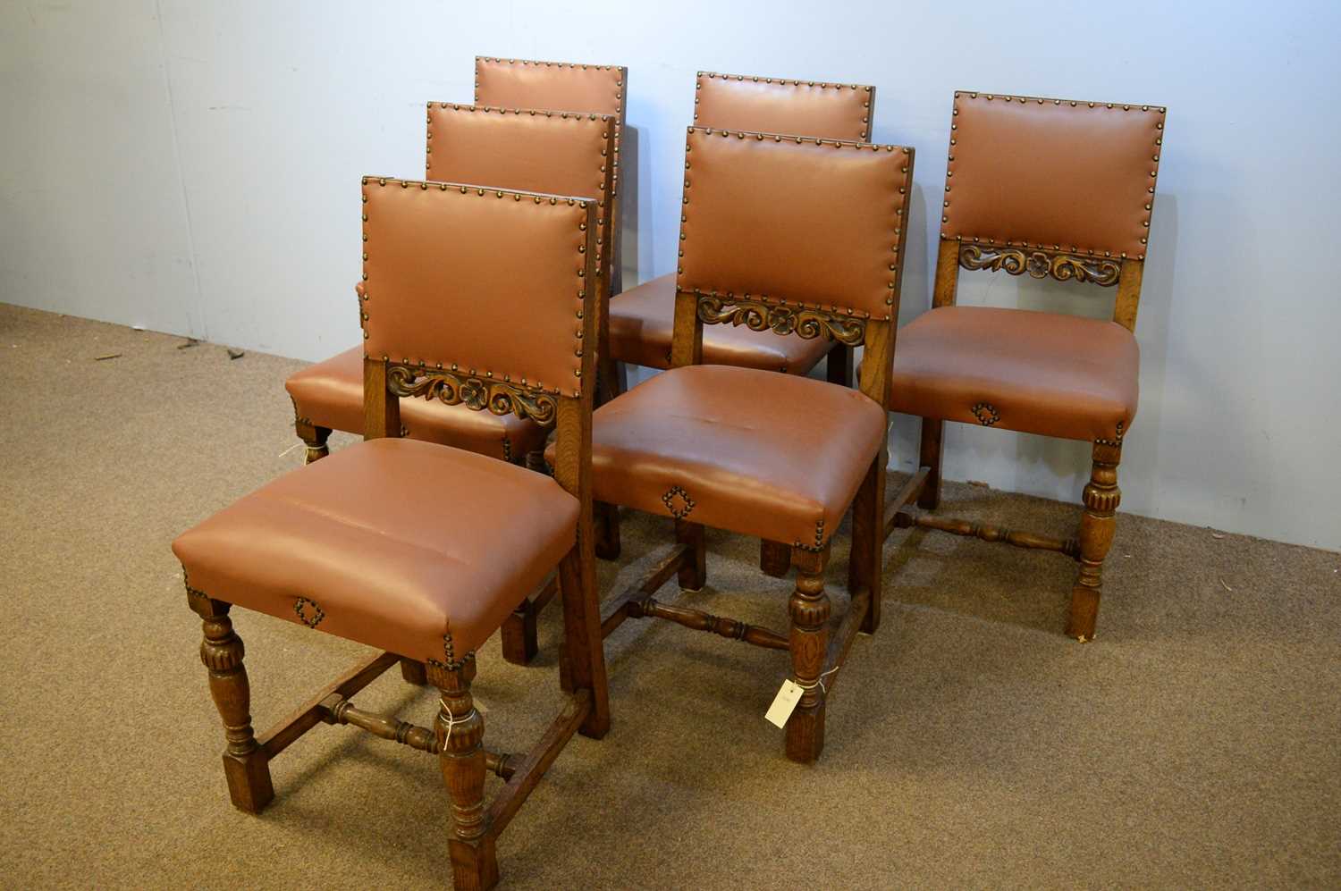 Set of six 20th C oak dining chairs. - Image 2 of 3