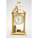 A Imhof striking automaton mantle clock, the lacquered brass case mounted by a bell, figures of