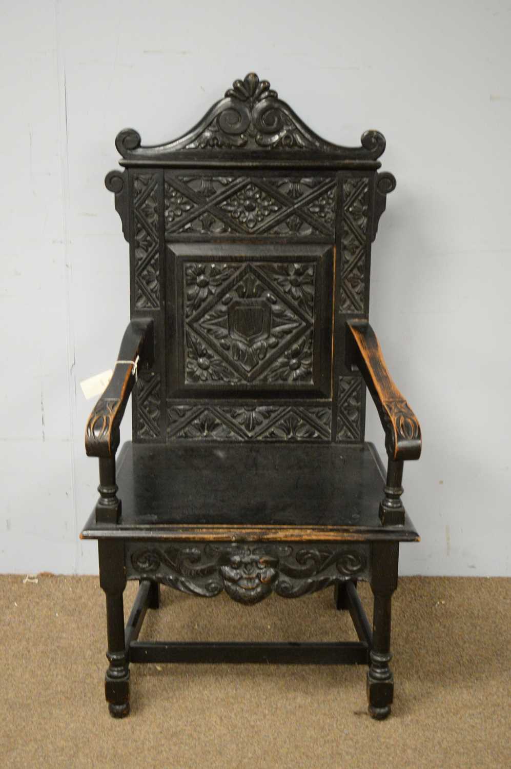 20th C oak Wainscot style armchair.