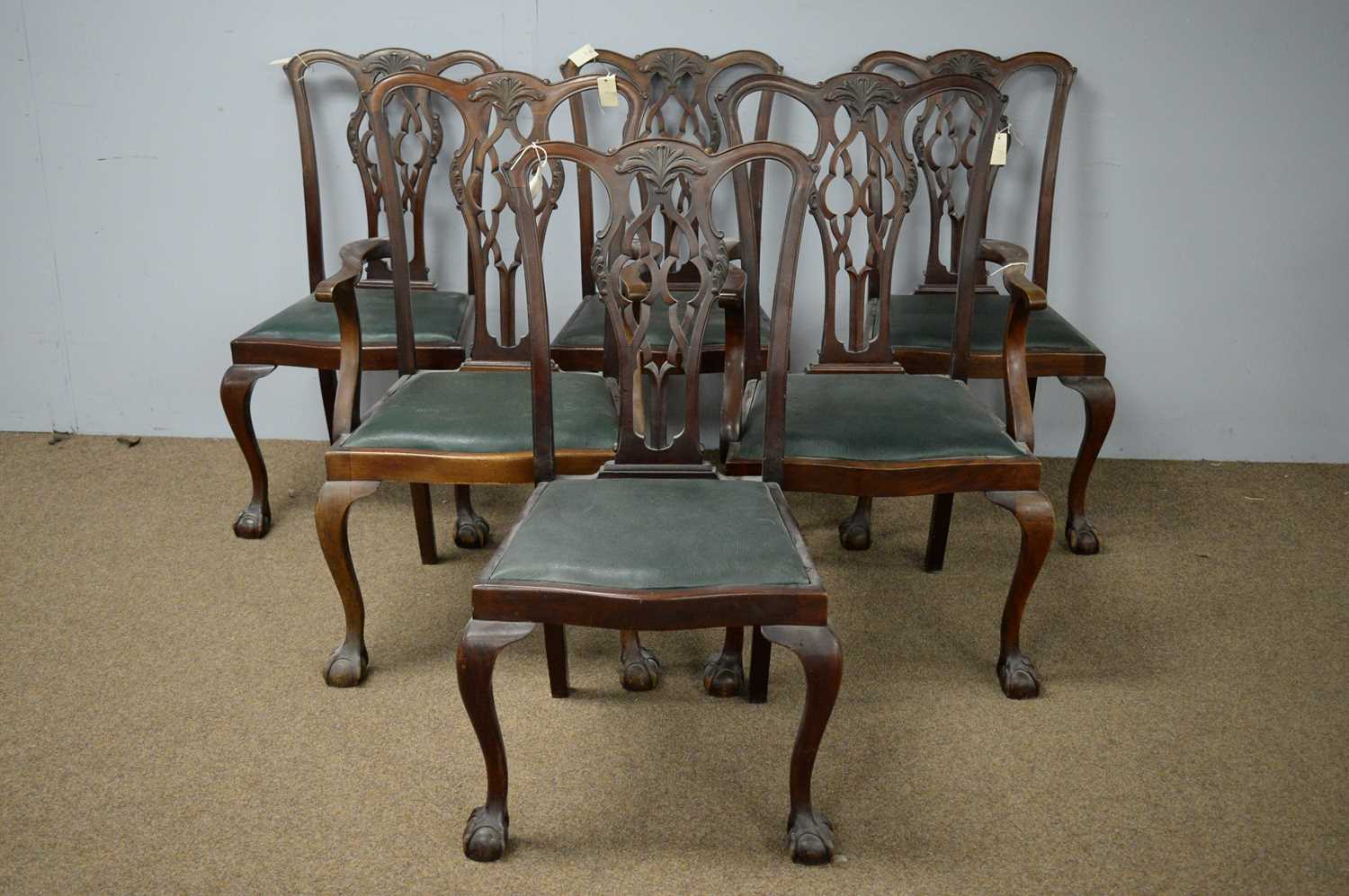 Set of six 20th C George III style dining chairs.