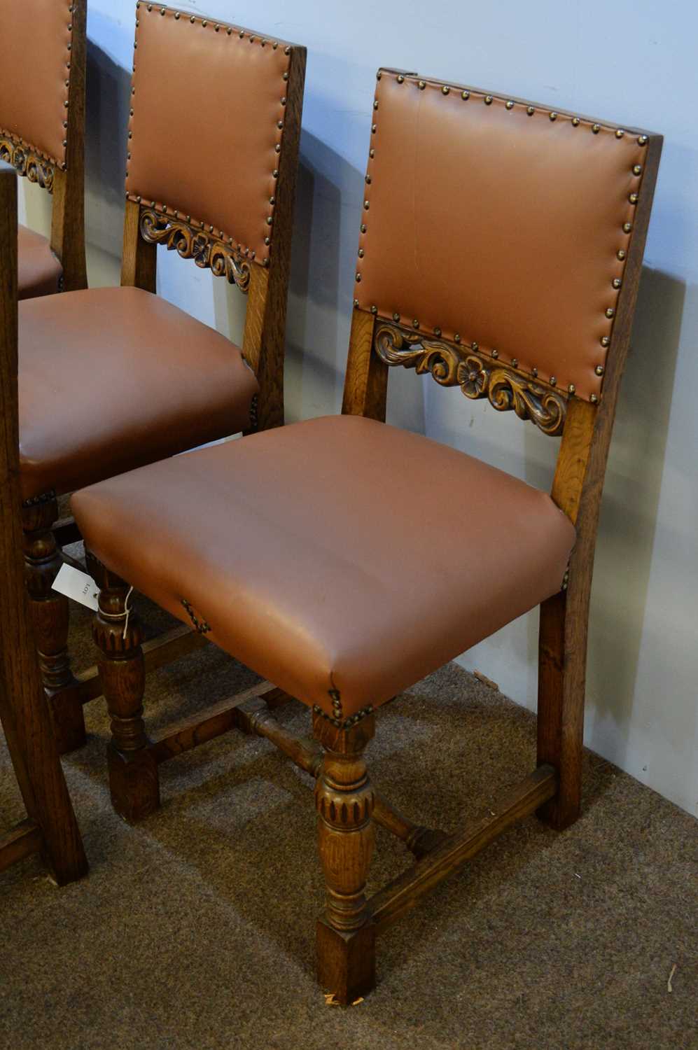 Set of six 20th C oak dining chairs. - Image 3 of 3