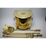 Early 20th C brass coal scuttle and other items.