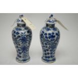 Pair of late 19th C Chinese blue and white vases.