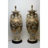Large pair of Japanese earthenware vases as lamps.