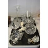 Quantity of cut glass. / Pewter charger; Staffordshire part tea service; and other items.