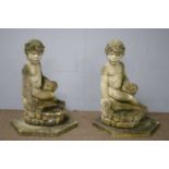 Pair of early 20th C composition bird baths.
