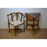 Edwardian drop leaf table; and an Edwardian corner chair.