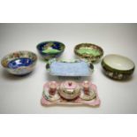 Maling Lustreware including bows, cake dish and dressing table set