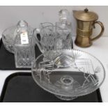 Assorted cut glass jugs and other items; and an Edinburgh Crystal mantel clock.