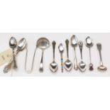 Selection of silver and other teaspoons.