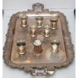 Two handled tray and toasting cups.