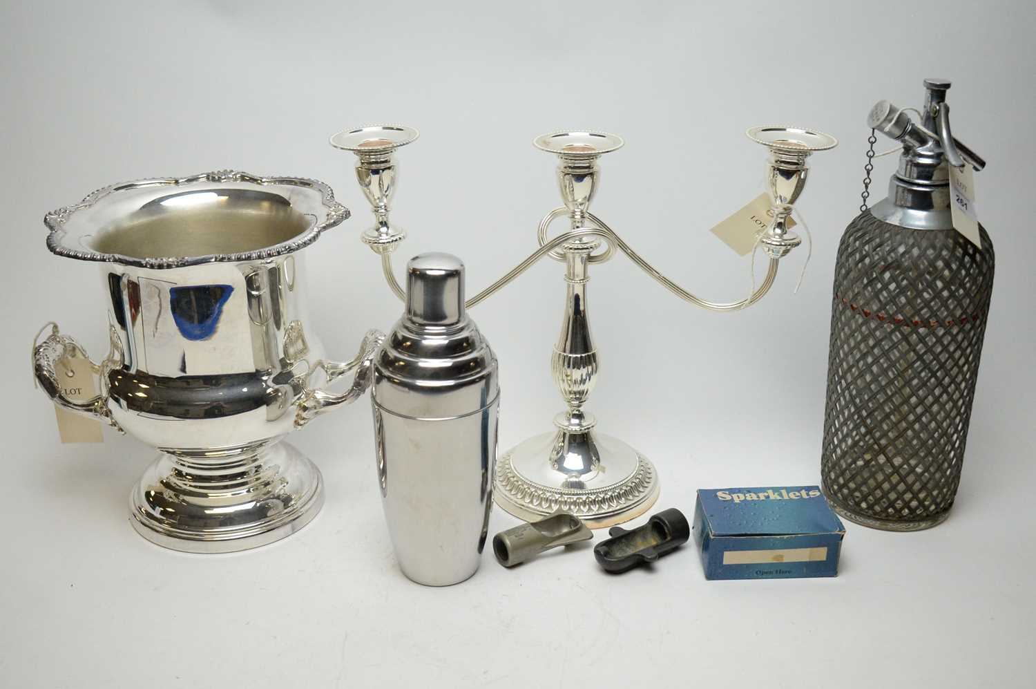 Vintage soda syphon; and other items.