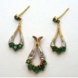 Emerald and diamond pendant and earrings