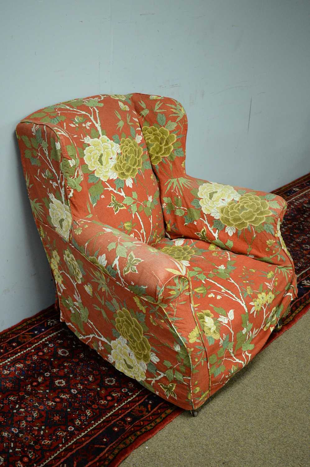 Early 20th C wing back armchair. - Image 3 of 5