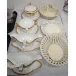 Pair of Rosenthal tureens and pair of sauce boats; and three Creamware dishes.