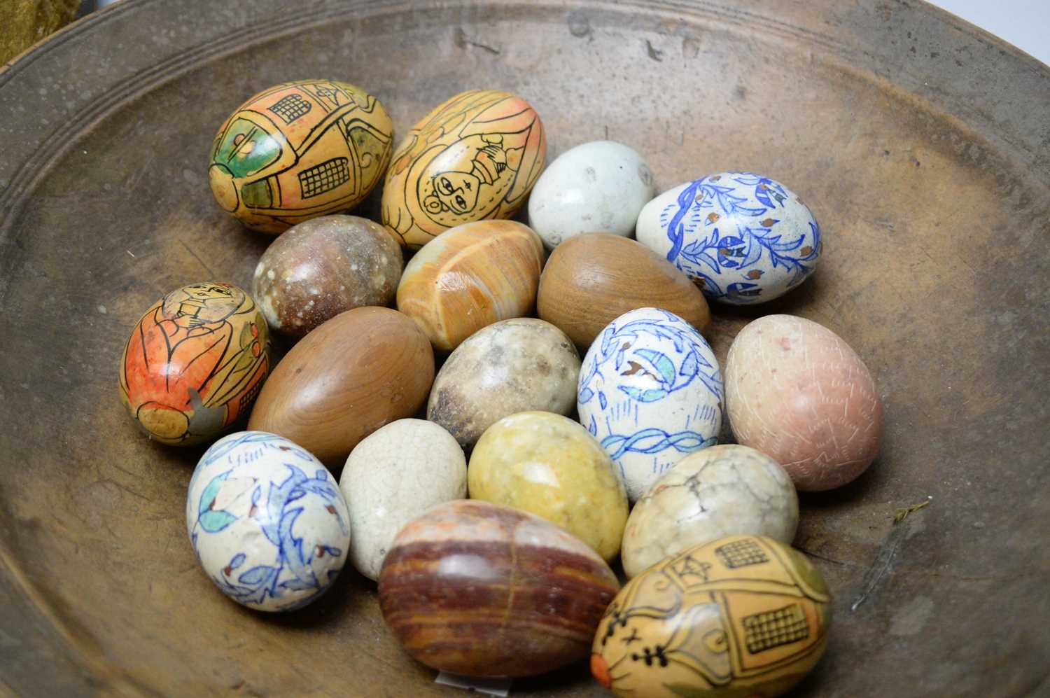 19th C rustic bowl and ornamental eggs; and other items. - Image 3 of 3