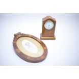 Edwardian mahogany photograph frame and a mantel time piece