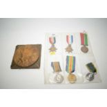 WWI commemorative plaque; and other medals.