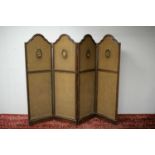 Late Victorian three-fold oak dressing screen.