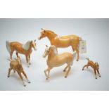 Five Beswick Palomino Horses and Foals.