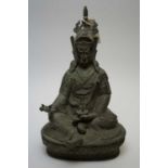 20th C green patinated bronze Buddha figure.