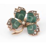 Seed pearl and enamel four-leaf clover brooch.