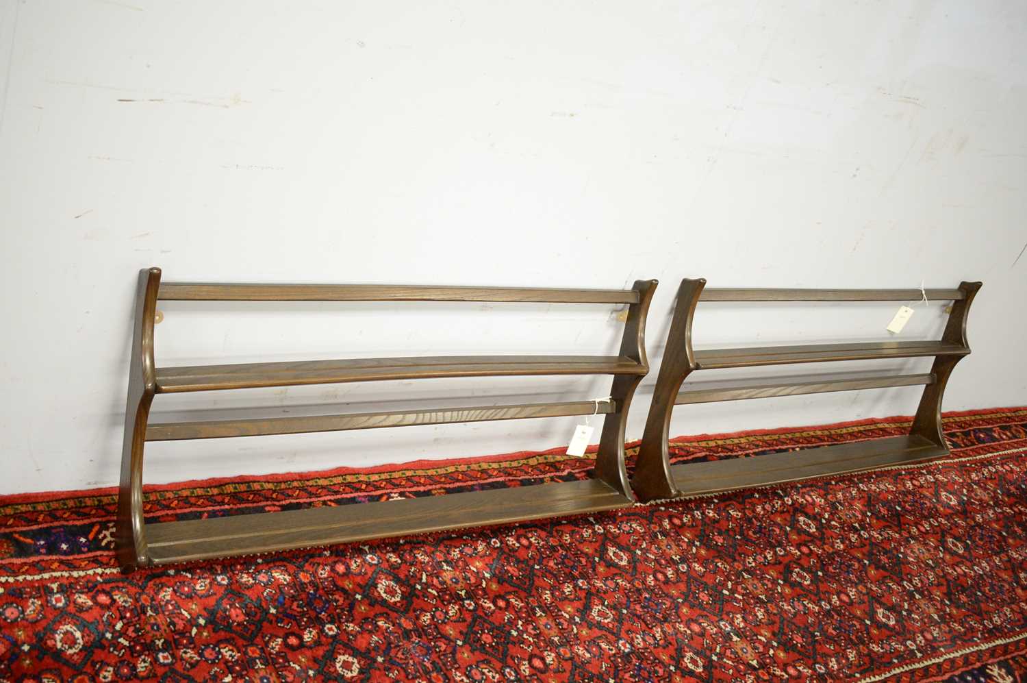 Pair of 20th C Ercol elm hanging shelves. - Image 3 of 3