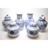 Three pairs of Chinese style blue and white vases.