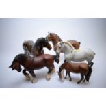 Four Beswick Shire horses; and a Royal Doulton mare.
