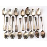 Set of six silver teaspoons; another set of six; and two teaspoons.