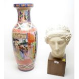 Plaster cast of a classical bust; and an Oriental-style vase.