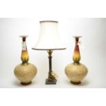 Doulton bottle vases and a lamp