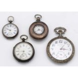 Plated cased Goliath pocket watch; and three other watches, various.