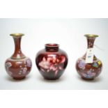 Japanese vase; and pair of Japanese bottle vases.